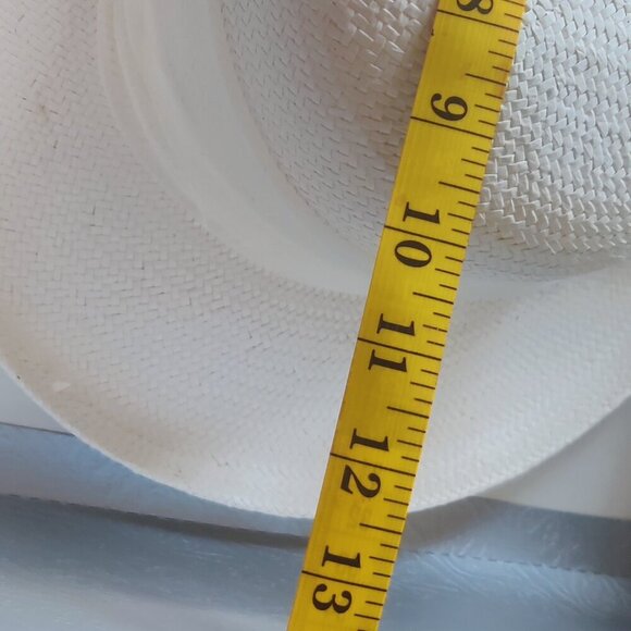 White Summer Straw Hat with a pink floral spray and a gossamer ribbon 12.5" x 22 - Picture 9 of 10